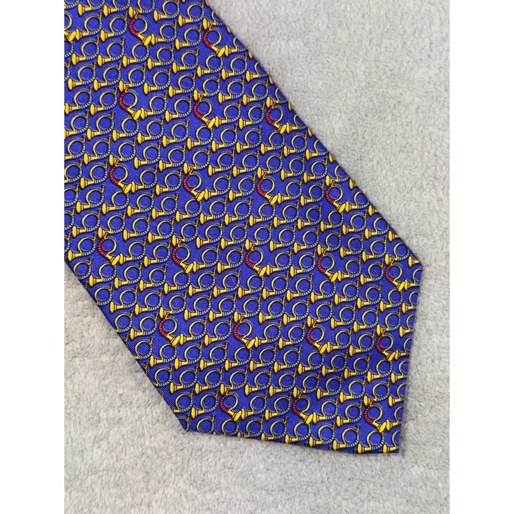 Beaufort Tie Rack Mens Blue Silk Hunting Horn Bugle Print Necktie Made in Italy